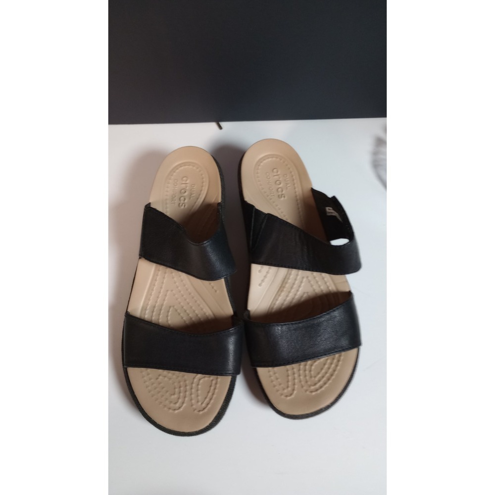 Womens Black Crocs Comfort Wedge Sandels Size 6 - Picture 5 of 8